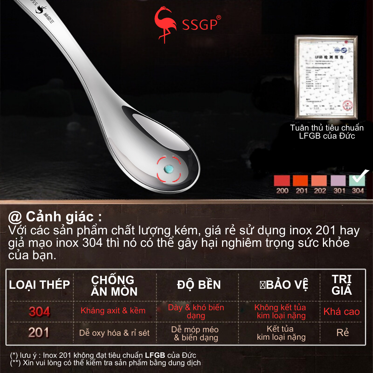 Muỗng inox 304 cao cấp đáy sâu SSGP