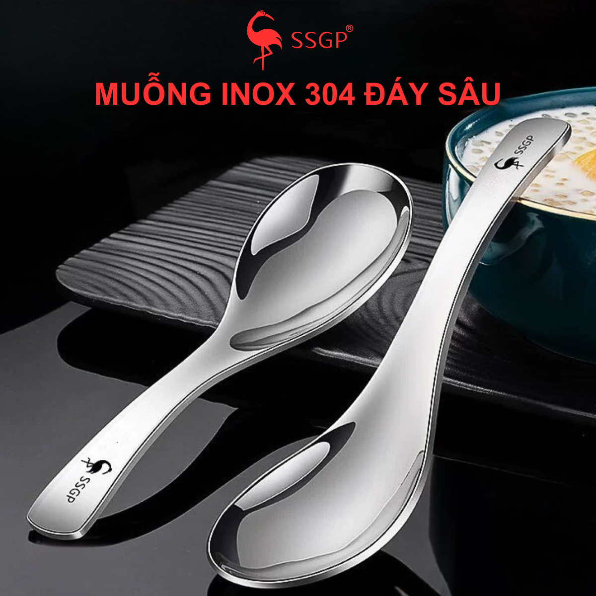 Muỗng Inox 304 Đáy Sâu SSGP, Thìa Inox 304, Muỗng Ăn Cơm Inox