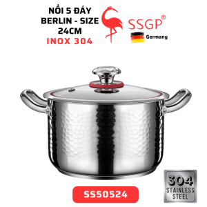 Nồi Inox 304 Berlin Vân Tổ Ong SSGP 5 lớp đáy - Size 24cm