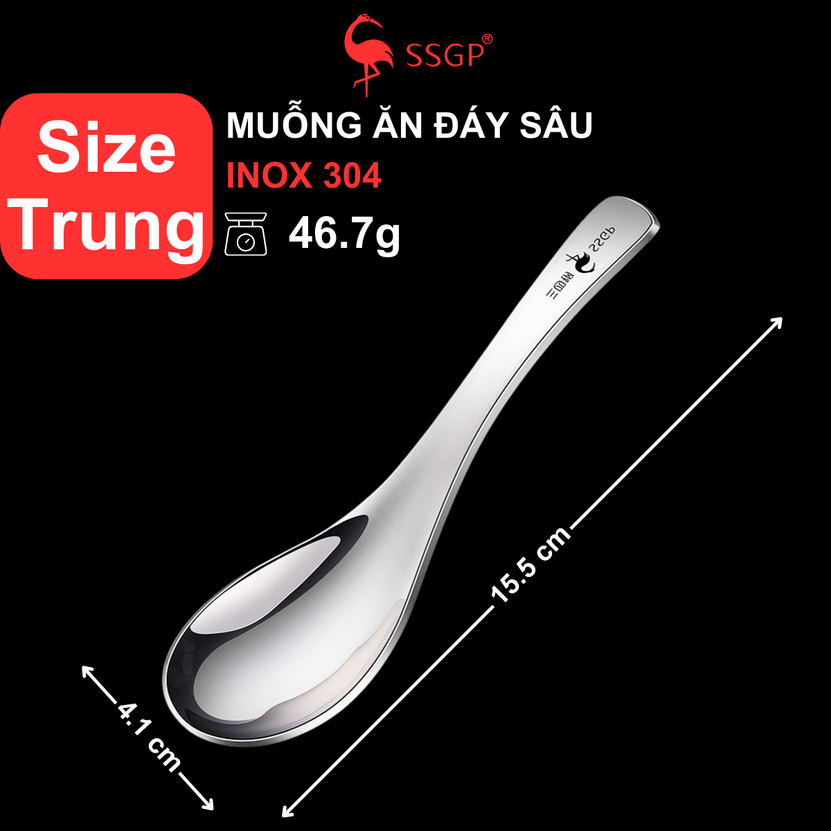 Muỗng Inox 304 Đáy Sâu SSGP, Thìa Inox 304, Muỗng Ăn Cơm Inox - Hình ảnh 3