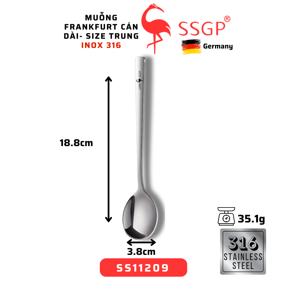 Muỗng inox cán dài 316 Frankfurt của SSGP - Thìa inox 304, muỗng ăn cơm inox - Hình ảnh 3